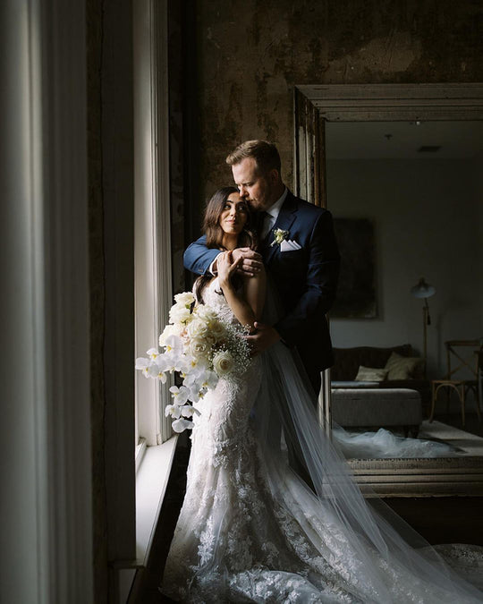 Wedding veil with hair down.