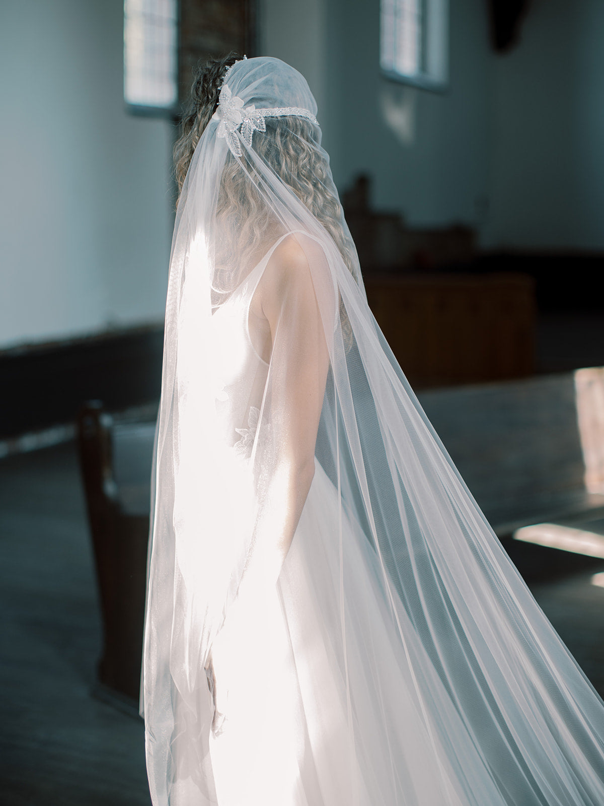 MANON  Juliet Cap Veil with Lace – Noon on the Moon