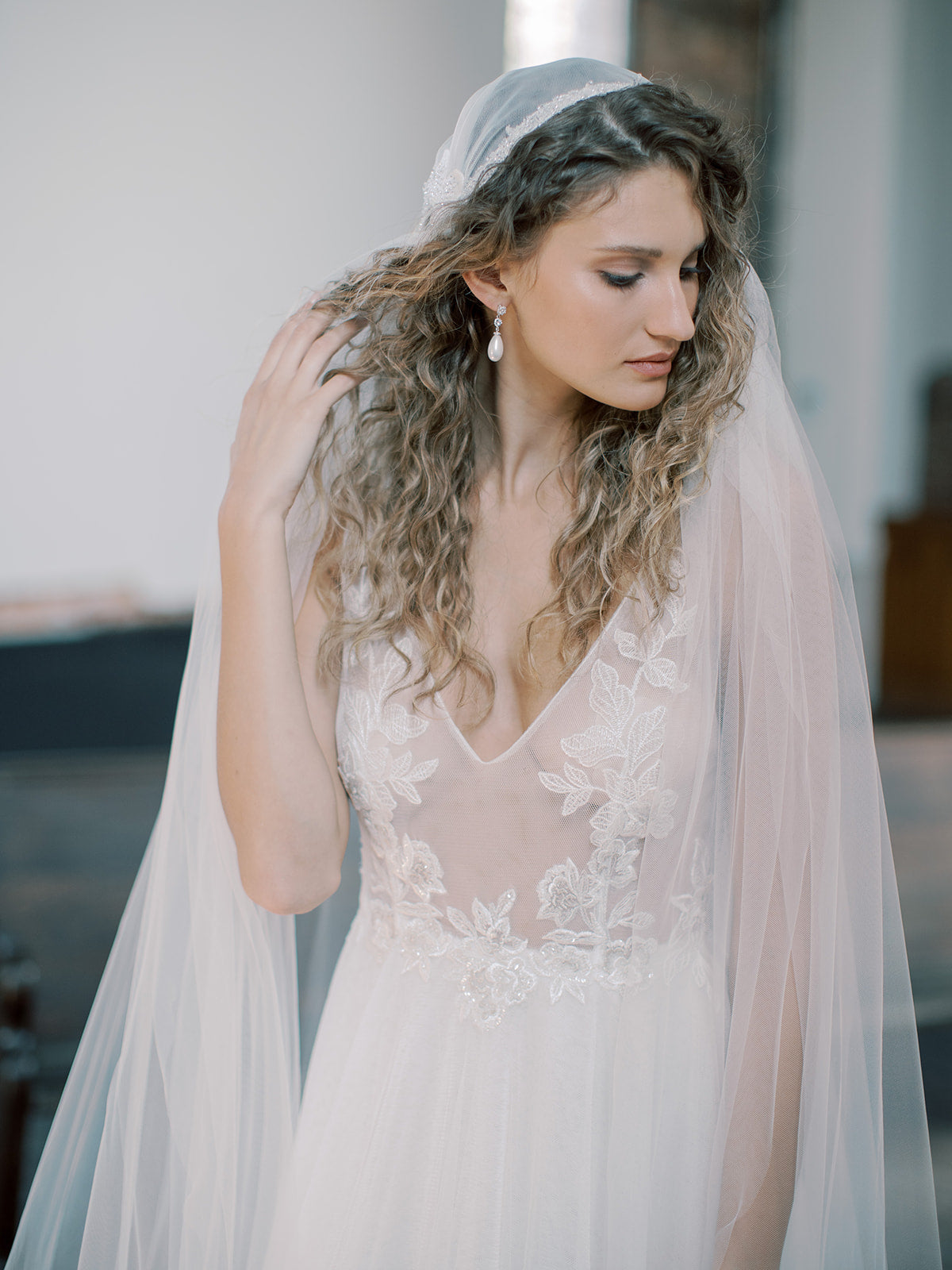 Lace Wedding Dress with Earrings