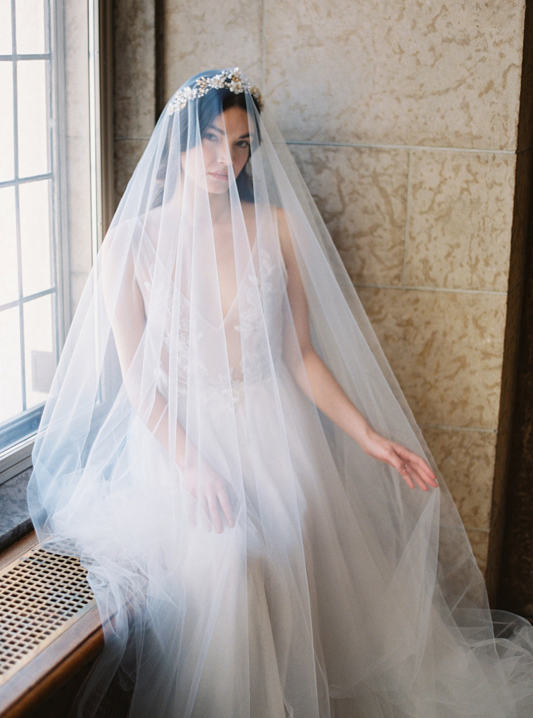CASSANDA  Wedding Veil with Long Blusher – Noon on the Moon